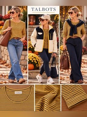 Talbots Yellow Navy Striped Long Sleeve Top